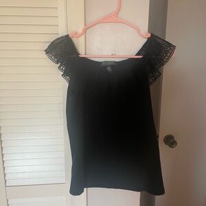 Ralph Lauren Black Lace-Trim Off-Shoulder Camisole